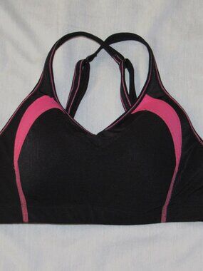 La Isla Black Pink Trim Wireless Lined Cup Cross Back Sports Bra Size 34C